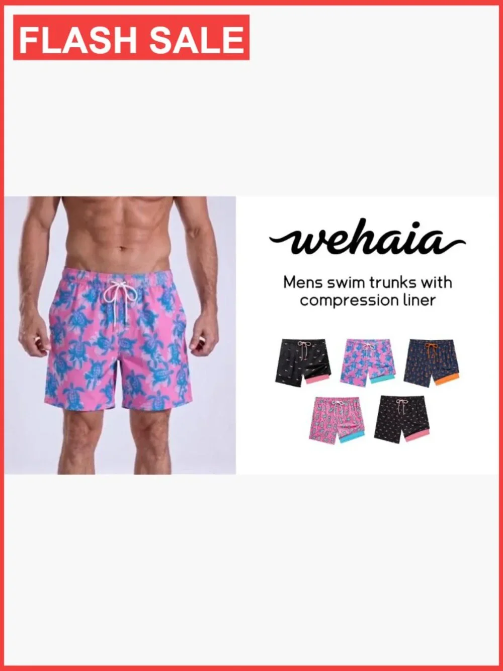 Men's Swim Trunks 2-in-1 with Compression Liner Quick Dry Zipper Pockets